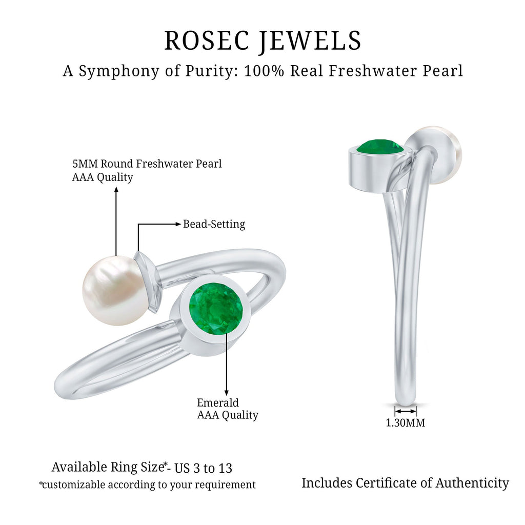 Toi et Moi Emerald and Freshwater Pearl Ring in Gold