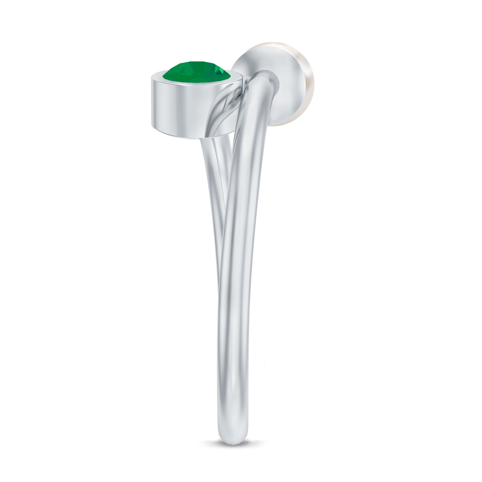 Toi et Moi Emerald and Freshwater Pearl Ring in Gold
