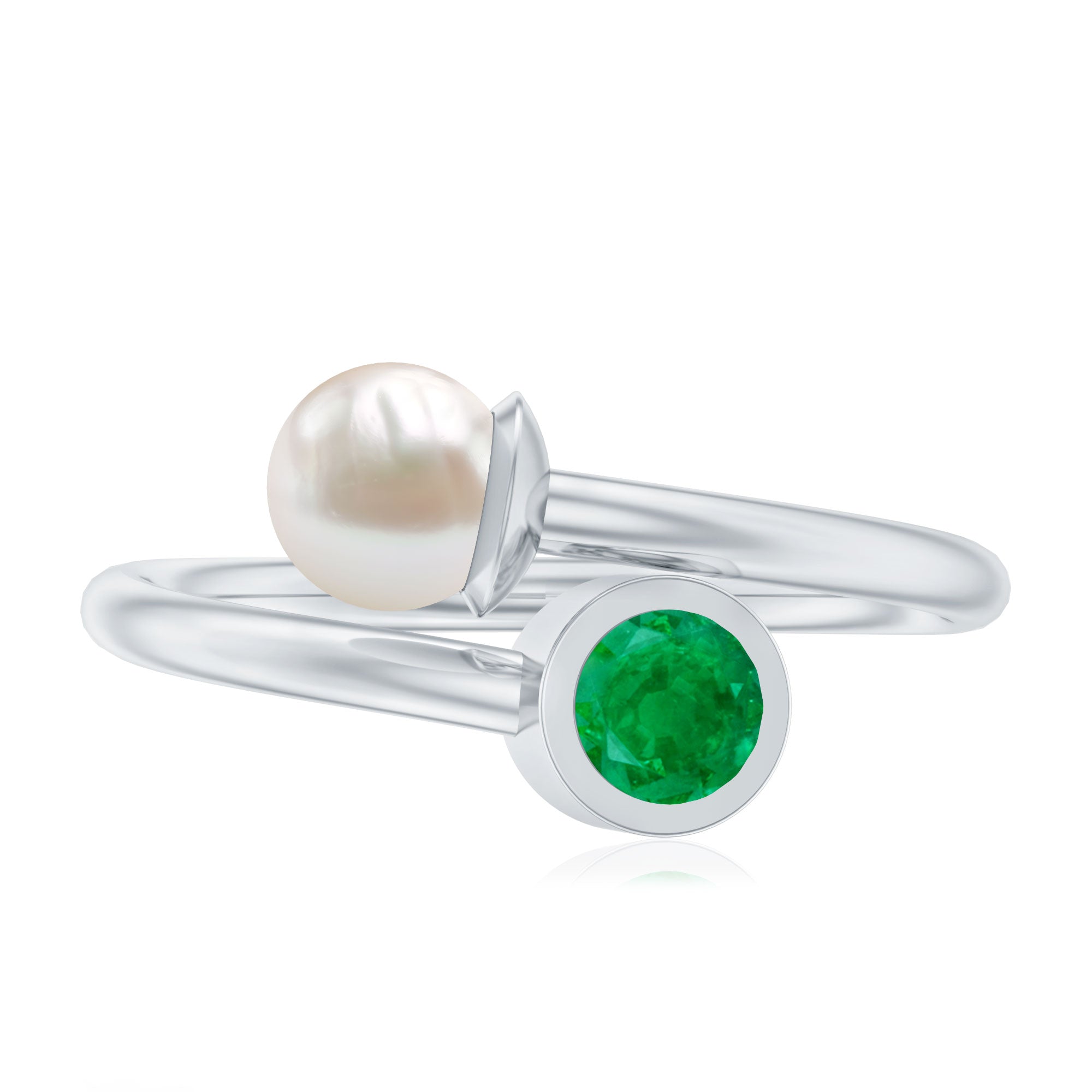 Toi et Moi Emerald and Freshwater Pearl Ring in Gold