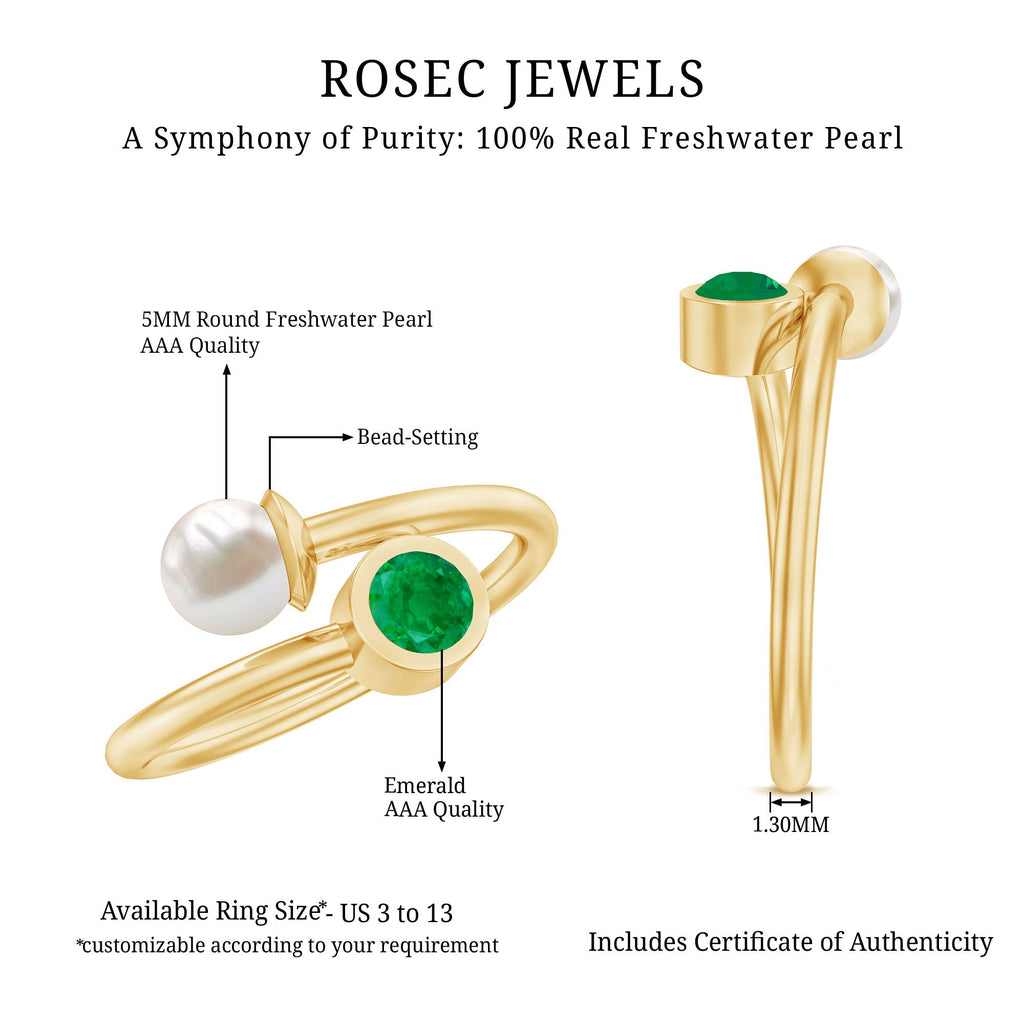Toi et Moi Emerald and Freshwater Pearl Ring in Gold