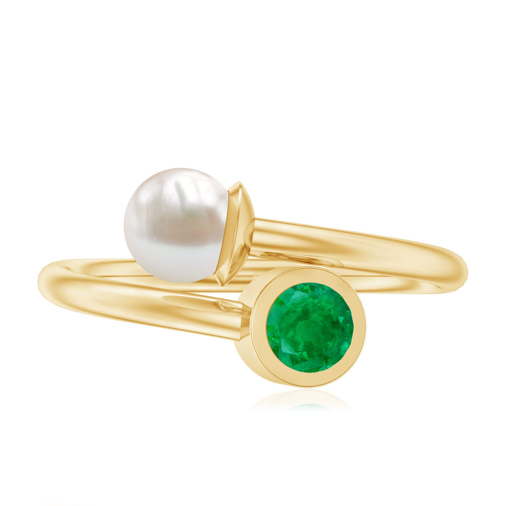 Toi et Moi Emerald and Freshwater Pearl Ring in Gold