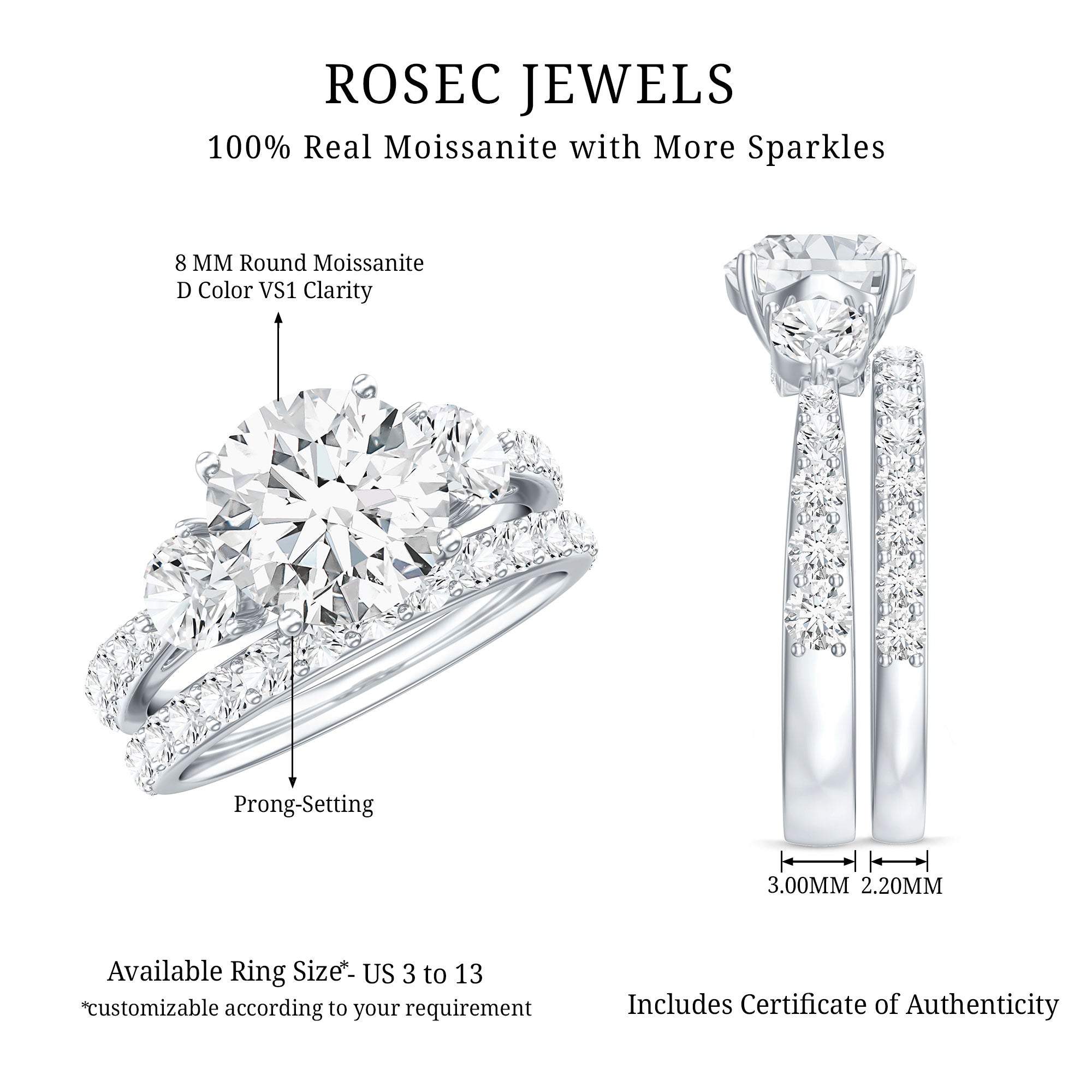 Certified 4.50 CT Round Moissanite Bridal Ring Set For Wedding