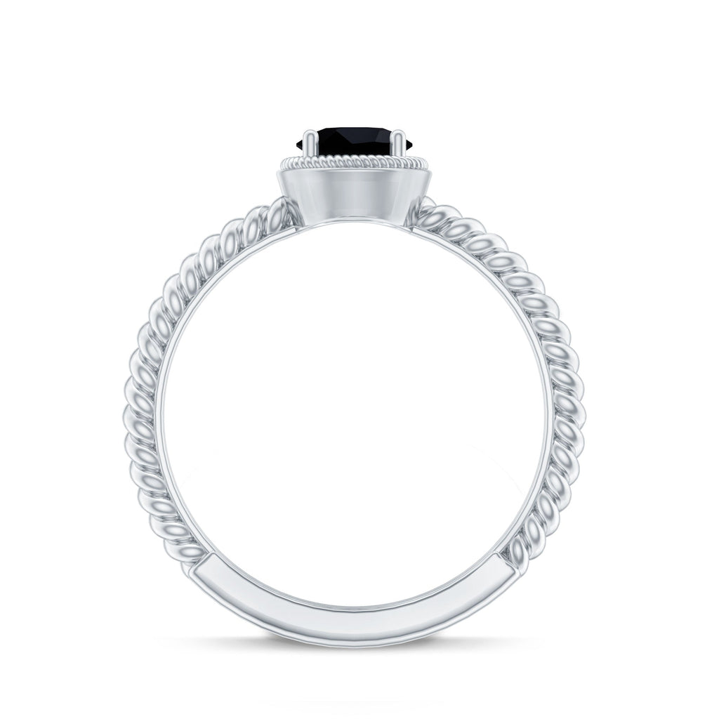 Solitaire 6MM Black Onyx Engagement Ring with Twisted Rope Design
