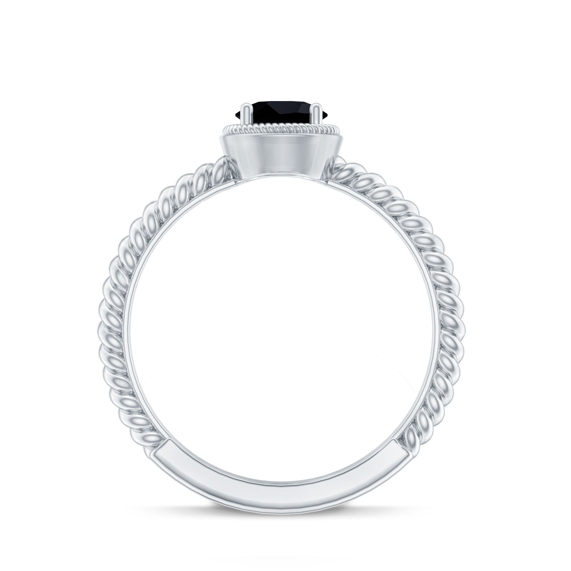Solitaire 6MM Black Onyx Engagement Ring with Twisted Rope Design