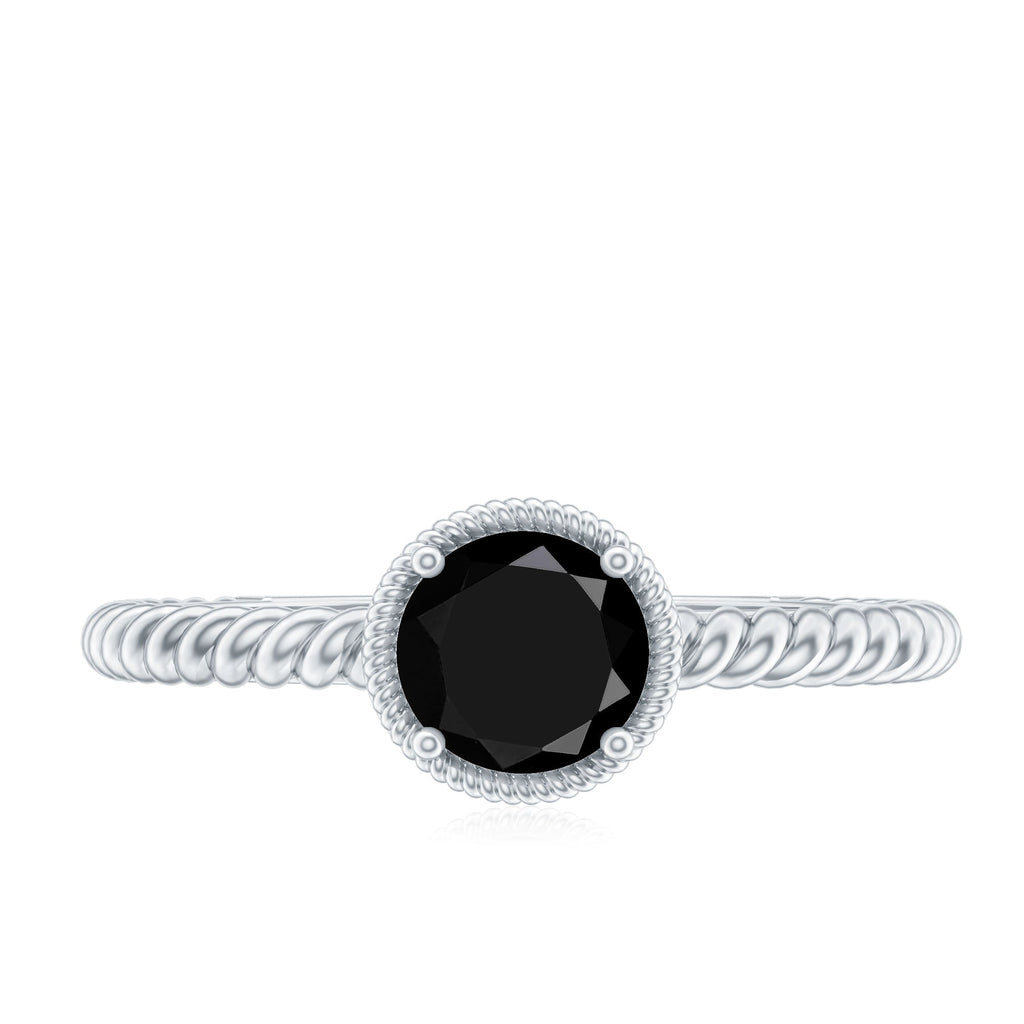 Solitaire 6MM Black Onyx Engagement Ring with Twisted Rope Design