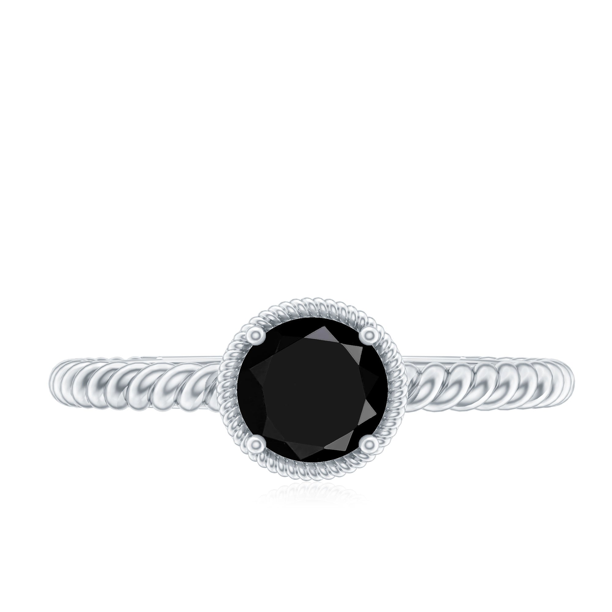 Solitaire 6MM Black Onyx Engagement Ring with Twisted Rope Design