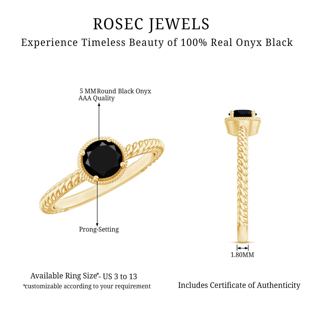 Solitaire 6MM Black Onyx Engagement Ring with Twisted Rope Design