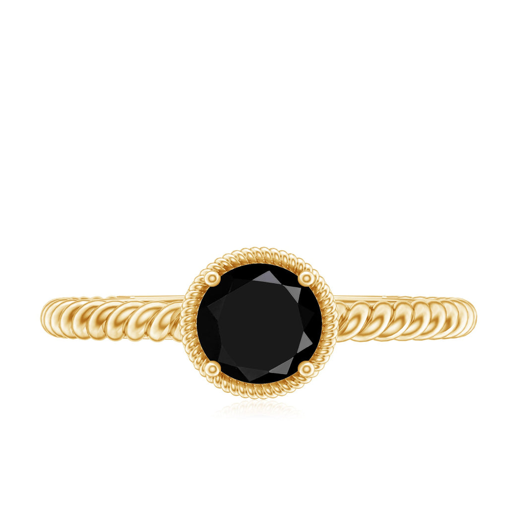 Solitaire 6MM Black Onyx Engagement Ring with Twisted Rope Design