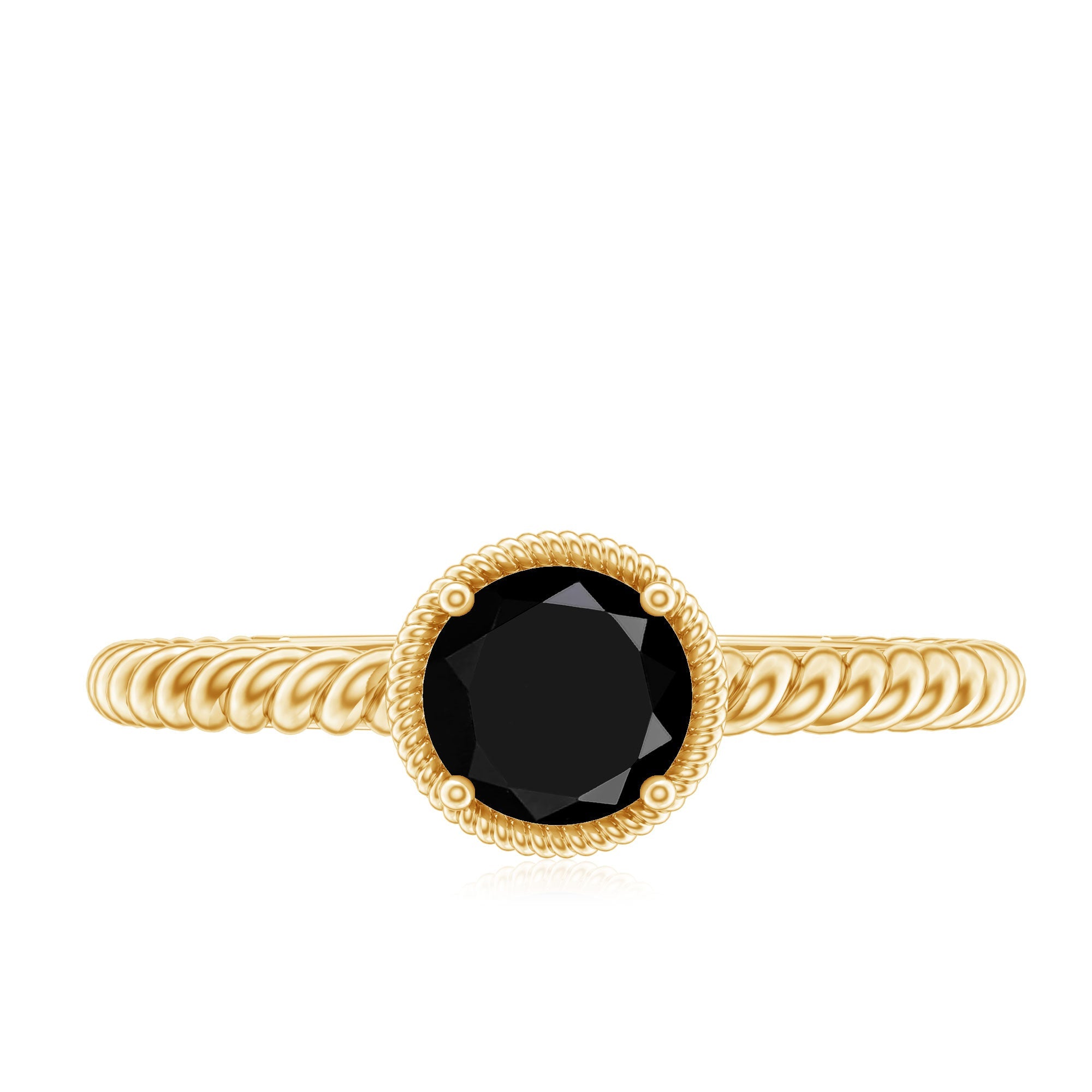 Solitaire 6MM Black Onyx Engagement Ring with Twisted Rope Design