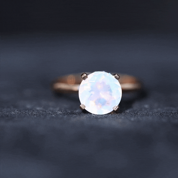 Genuine 8mm Opalescent Hidden Halo Engagement Ring with Diamond