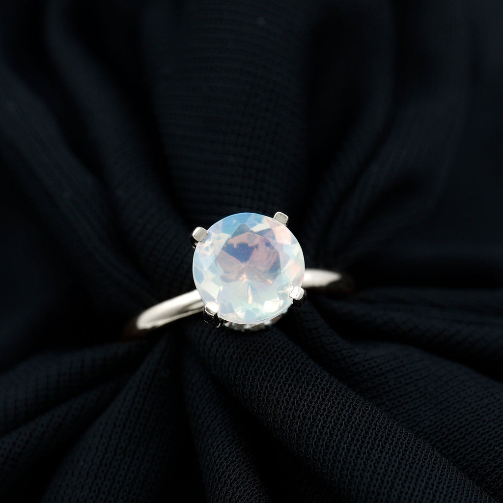 Genuine 8mm Opalescent Hidden Halo Engagement Ring with Diamond