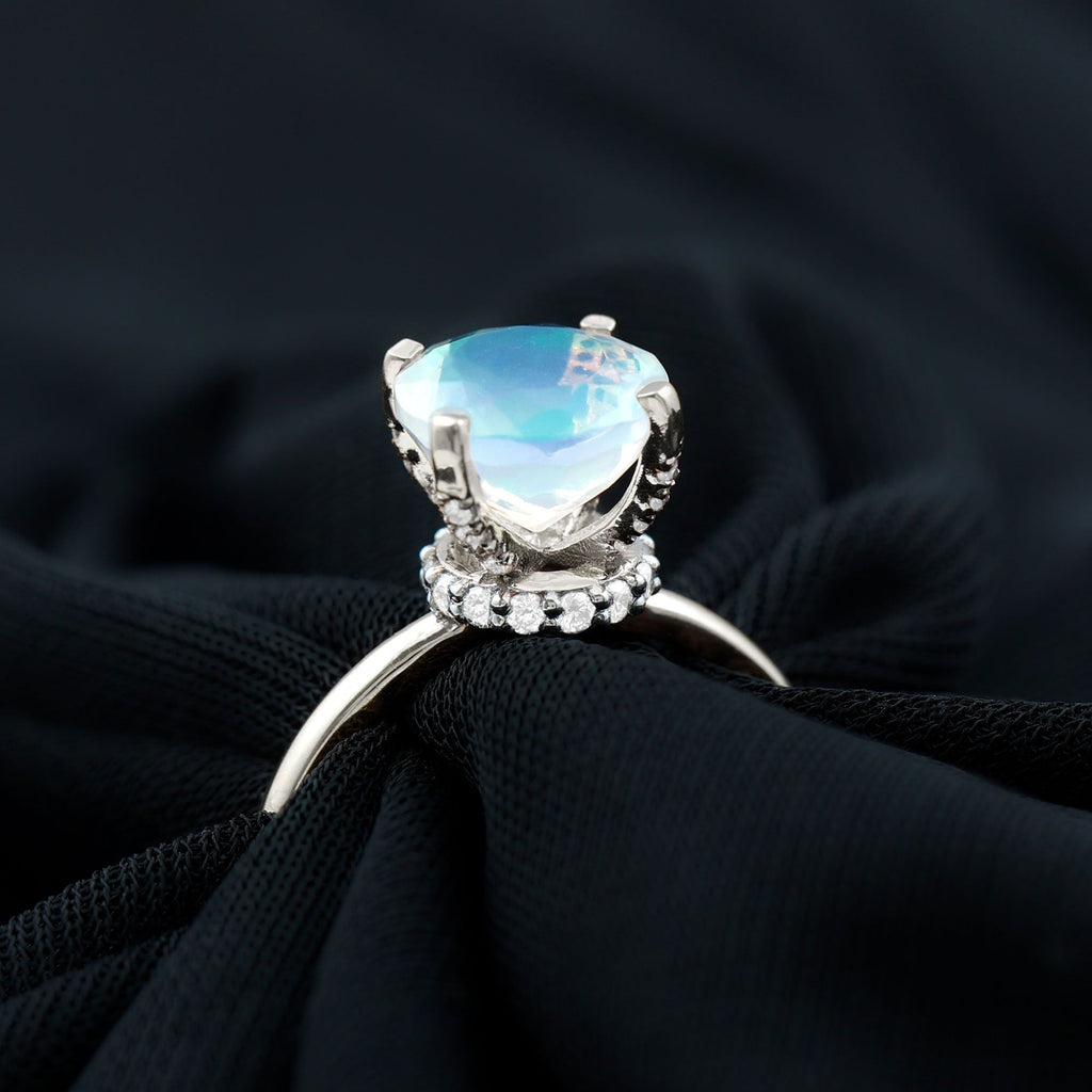 Genuine 8mm Opalescent Hidden Halo Engagement Ring with Diamond