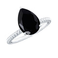 Created Black Diamond and Moissanite Teardrop Ring with Twisted Rope Band