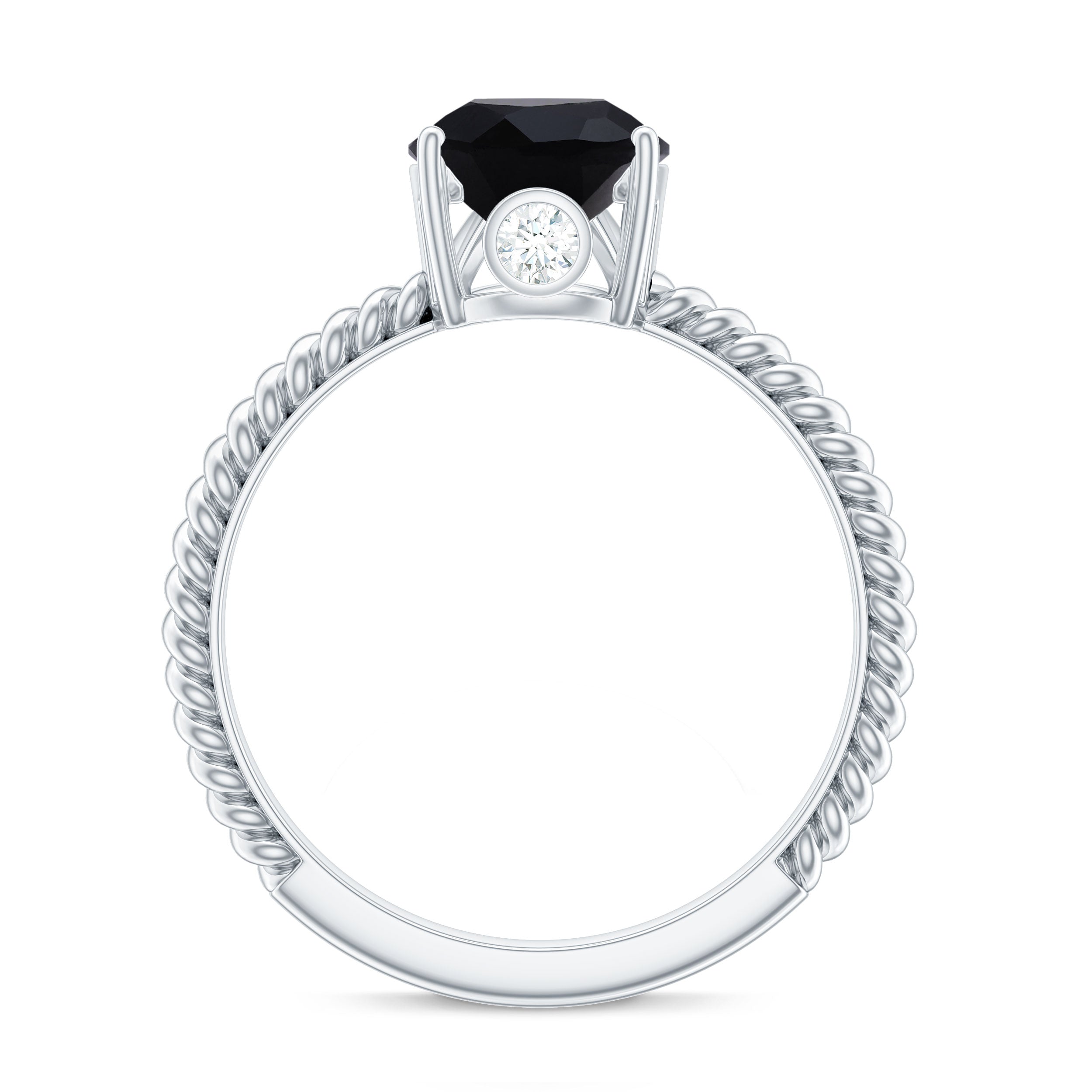 Created Black Diamond and Moissanite Teardrop Ring with Twisted Rope Band