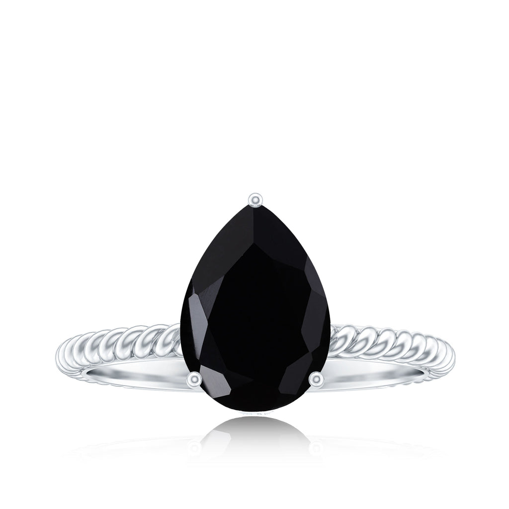 Created Black Diamond and Moissanite Teardrop Ring with Twisted Rope Band