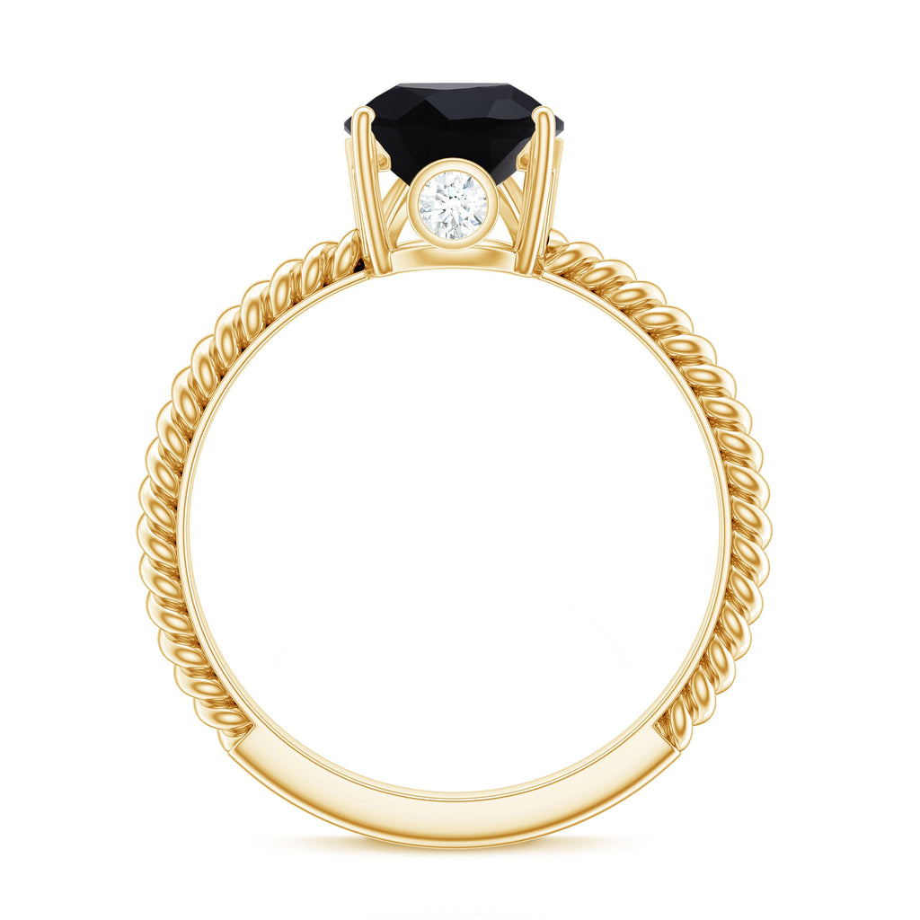 Created Black Diamond and Moissanite Teardrop Ring with Twisted Rope Band