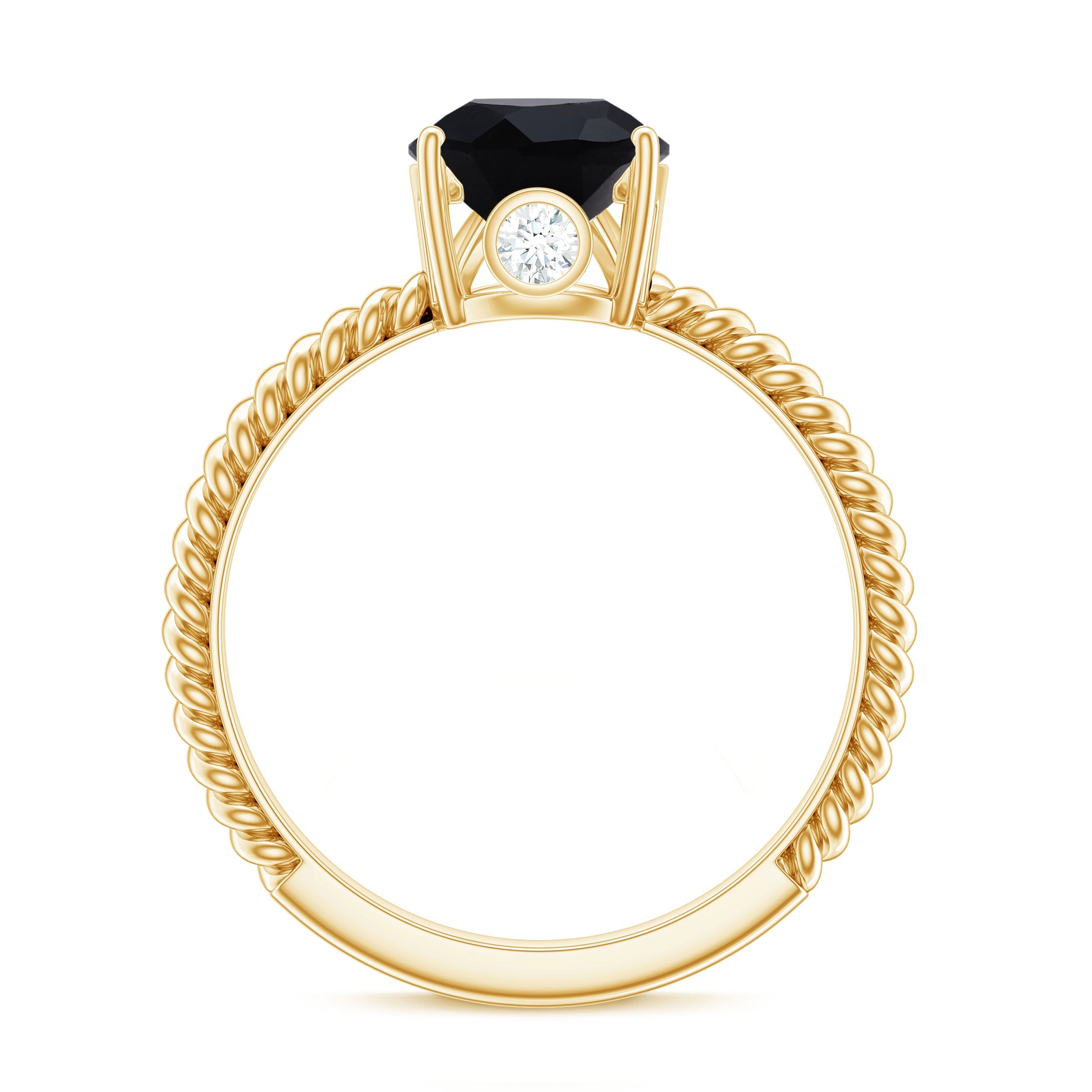Created Black Diamond and Moissanite Teardrop Ring with Twisted Rope Band