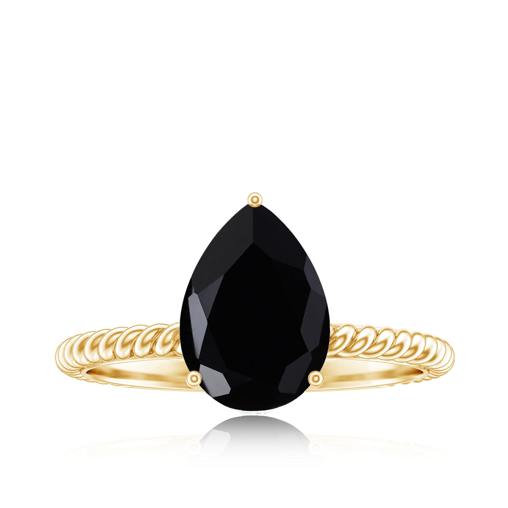 Created Black Diamond and Moissanite Teardrop Ring with Twisted Rope Band