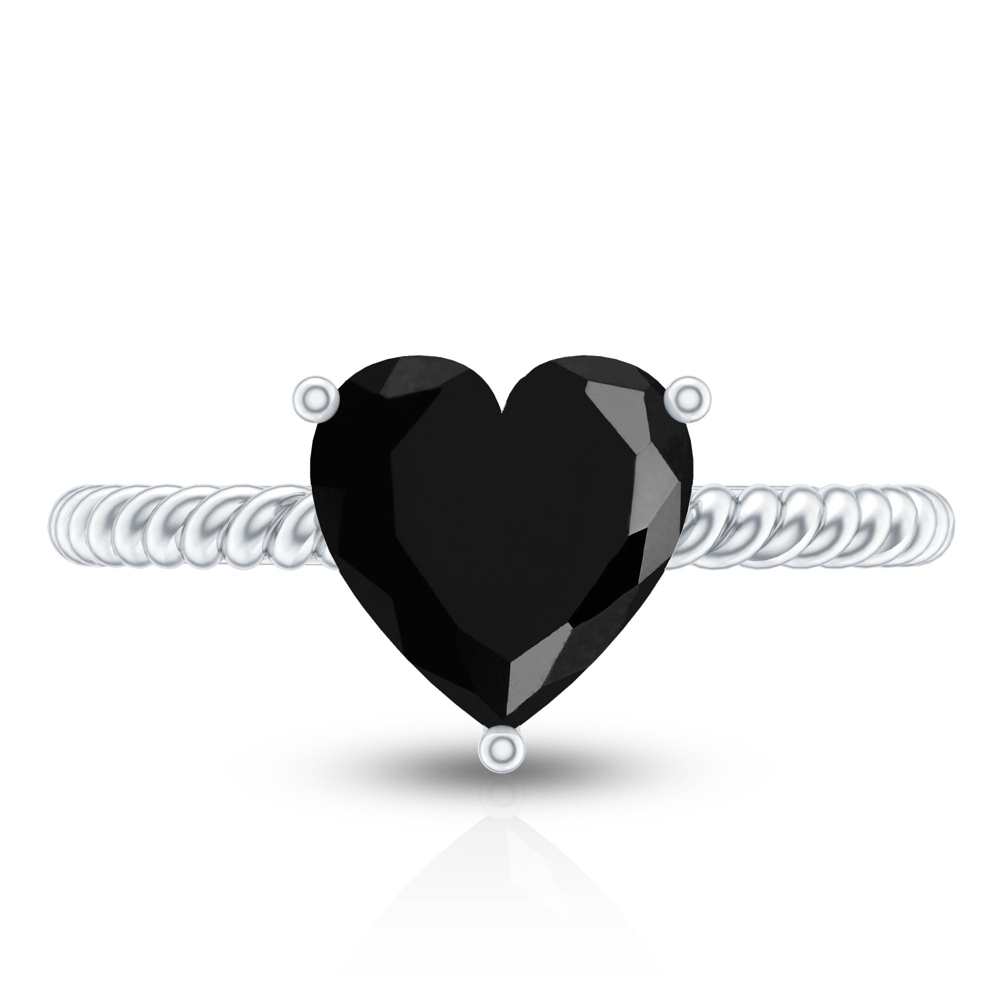 8 MM Heart Shape Created Black Diamond Solitaire Gold Rope Ring
