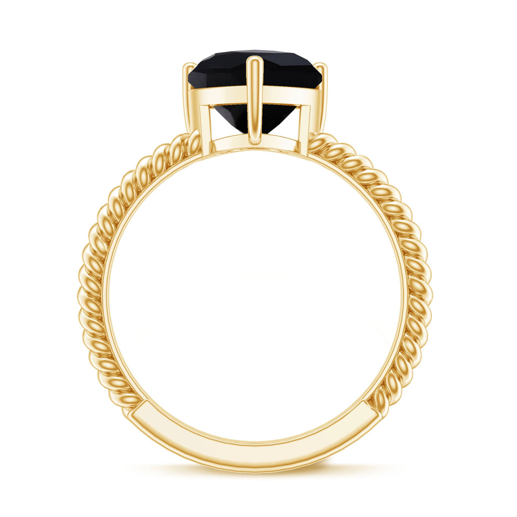 8 MM Heart Shape Created Black Diamond Solitaire Gold Rope Ring