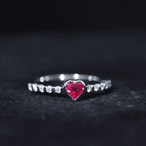 1 CT Heart Shape Created Ruby Solitaire Engagement Ring with Diamond