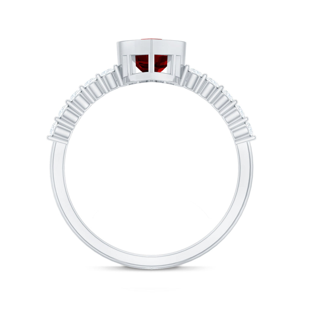 1 CT Heart Shape Created Ruby Solitaire Engagement Ring with Diamond