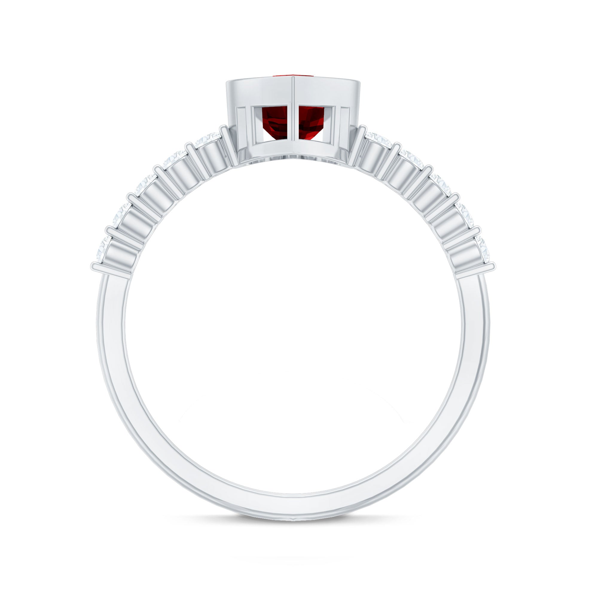 1 CT Heart Shape Created Ruby Solitaire Engagement Ring with Diamond