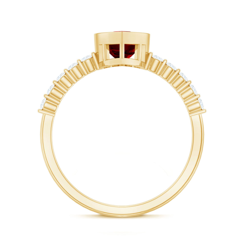 1 CT Heart Shape Created Ruby Solitaire Engagement Ring with Diamond