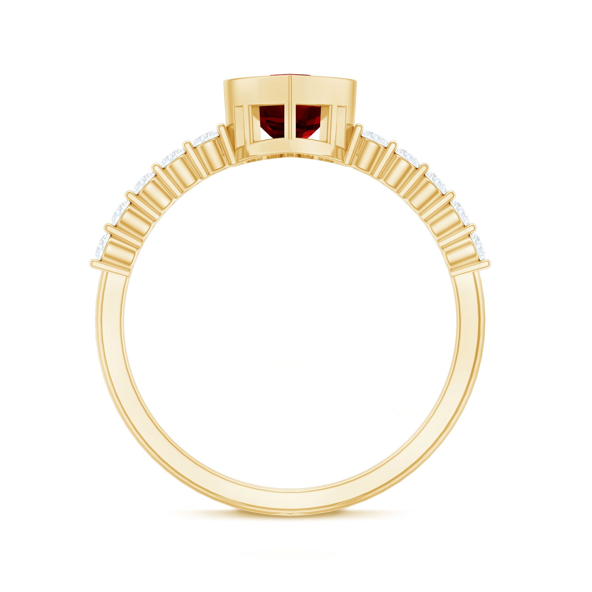 1 CT Heart Shape Created Ruby Solitaire Engagement Ring with Diamond
