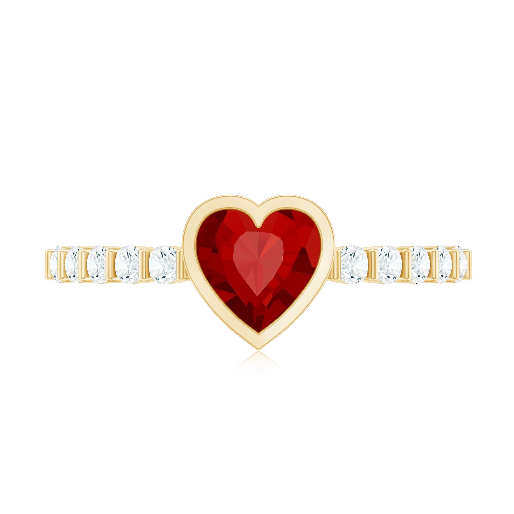 1 CT Heart Shape Created Ruby Solitaire Engagement Ring with Diamond