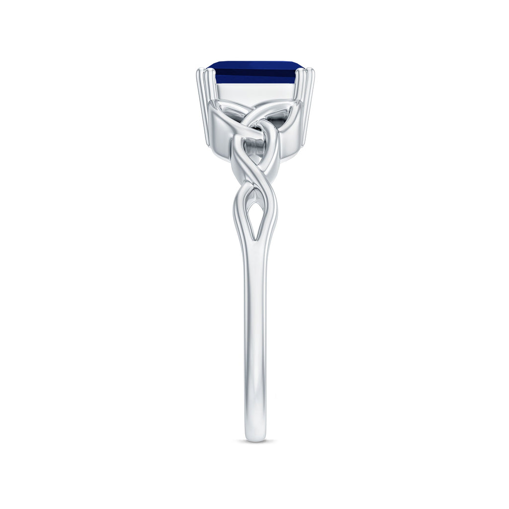 Certified 4 Carat Asscher Cut Lab Created Blue Sapphire Celtic Knot Engagement Ring