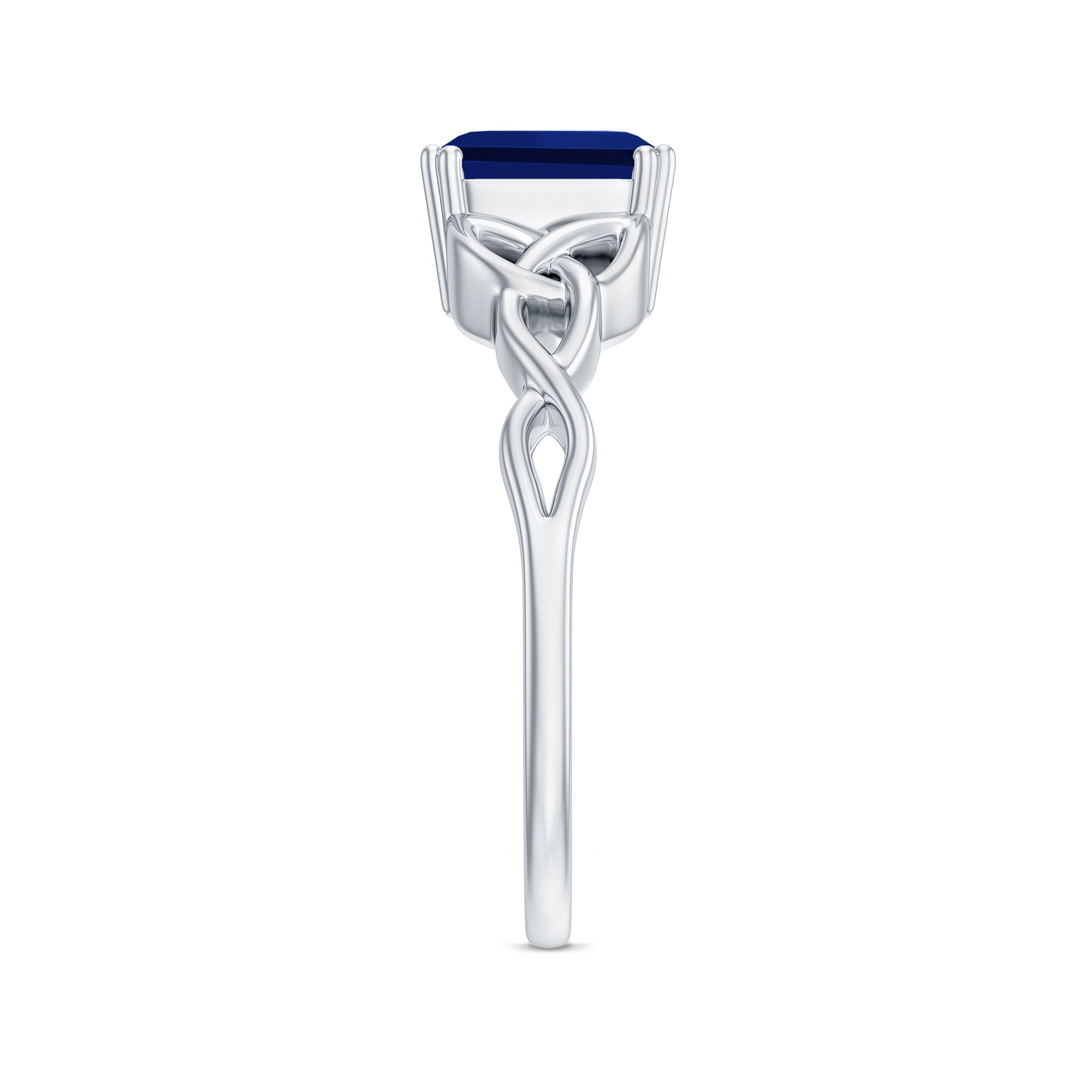 Certified 4 Carat Asscher Cut Lab Created Blue Sapphire Celtic Knot Engagement Ring
