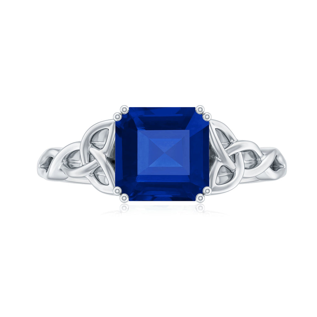 Certified 4 Carat Asscher Cut Lab Created Blue Sapphire Celtic Knot Engagement Ring