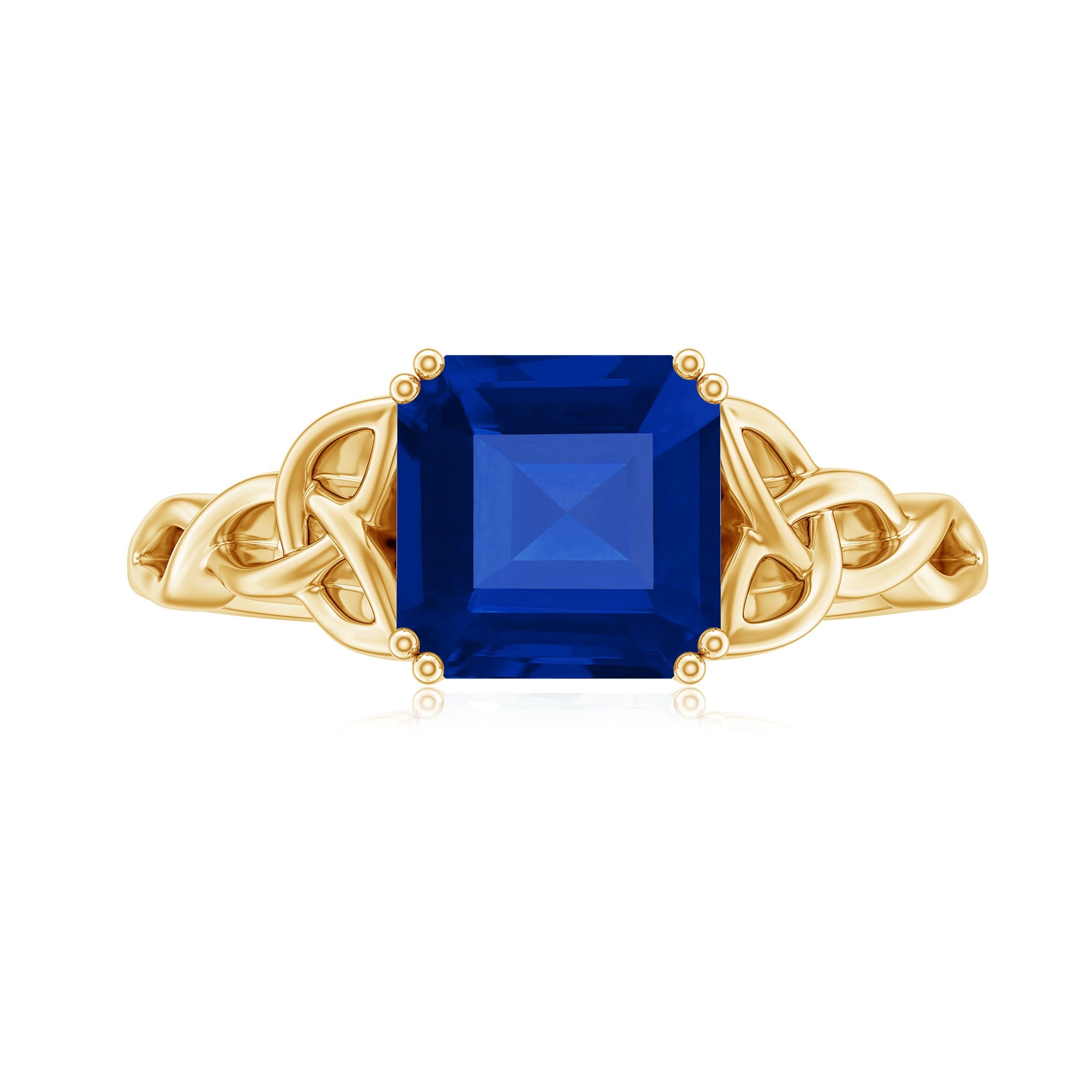 Certified 4 Carat Asscher Cut Lab Created Blue Sapphire Celtic Knot Engagement Ring