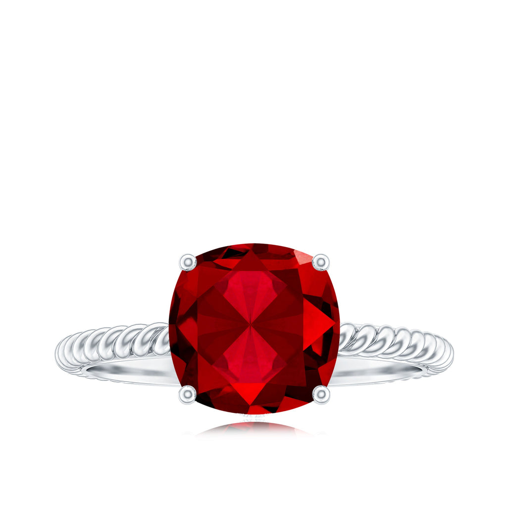 Solitaire Created Ruby and Diamond Ring with Twisted Rope Detailing
