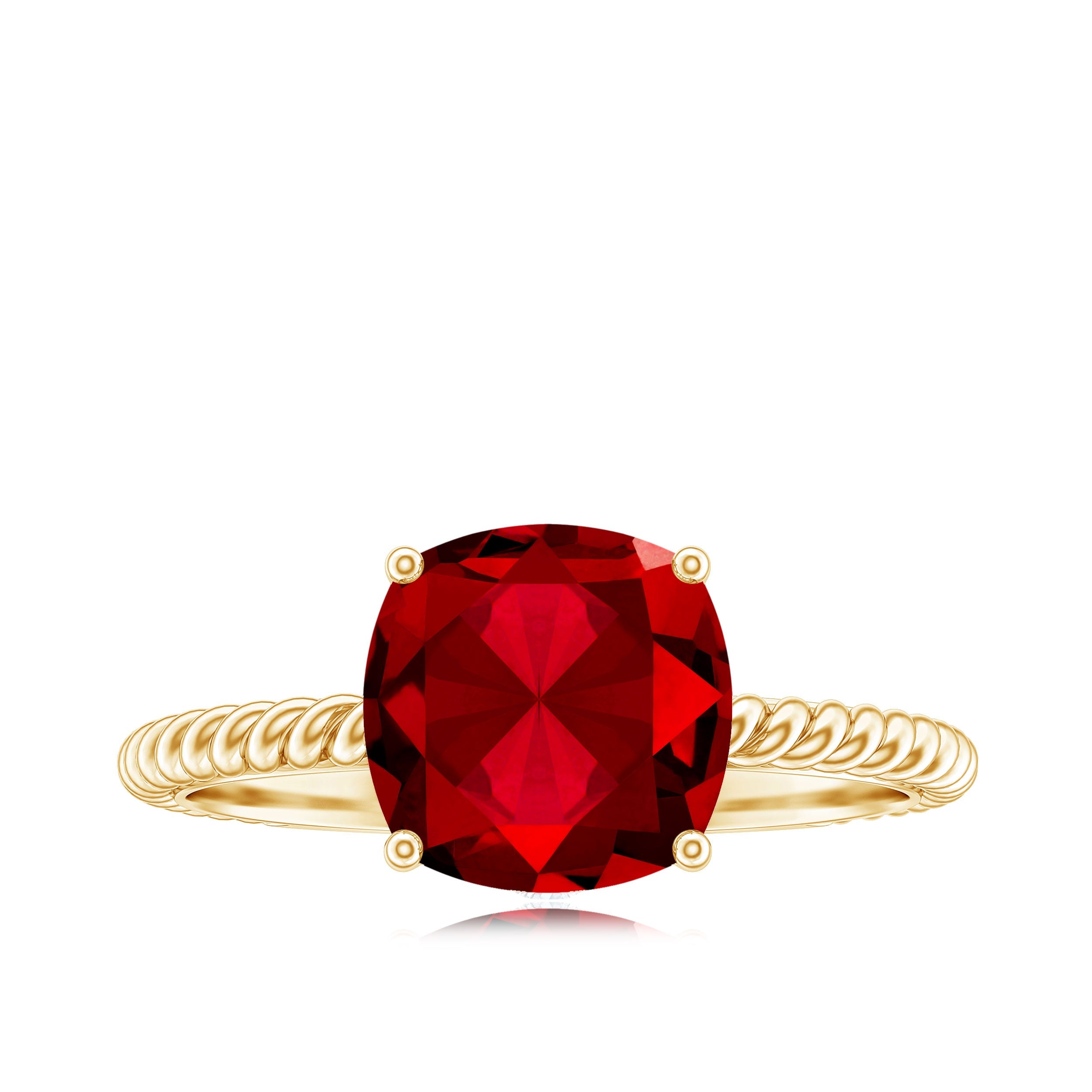 Solitaire Created Ruby and Diamond Ring with Twisted Rope Detailing