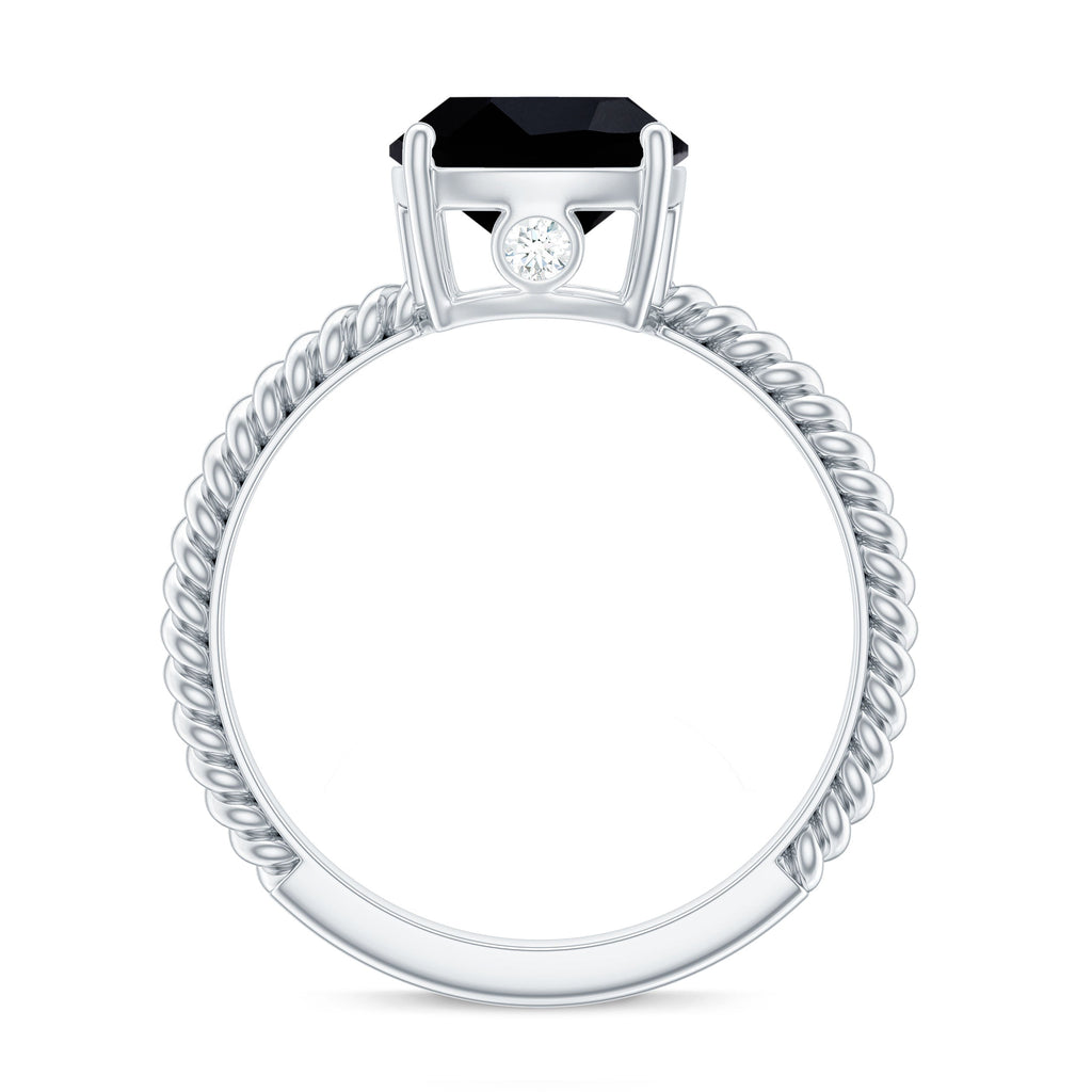 Solitaire Ring with Cushion Cut Created Black Diamond and Surprise Diamond