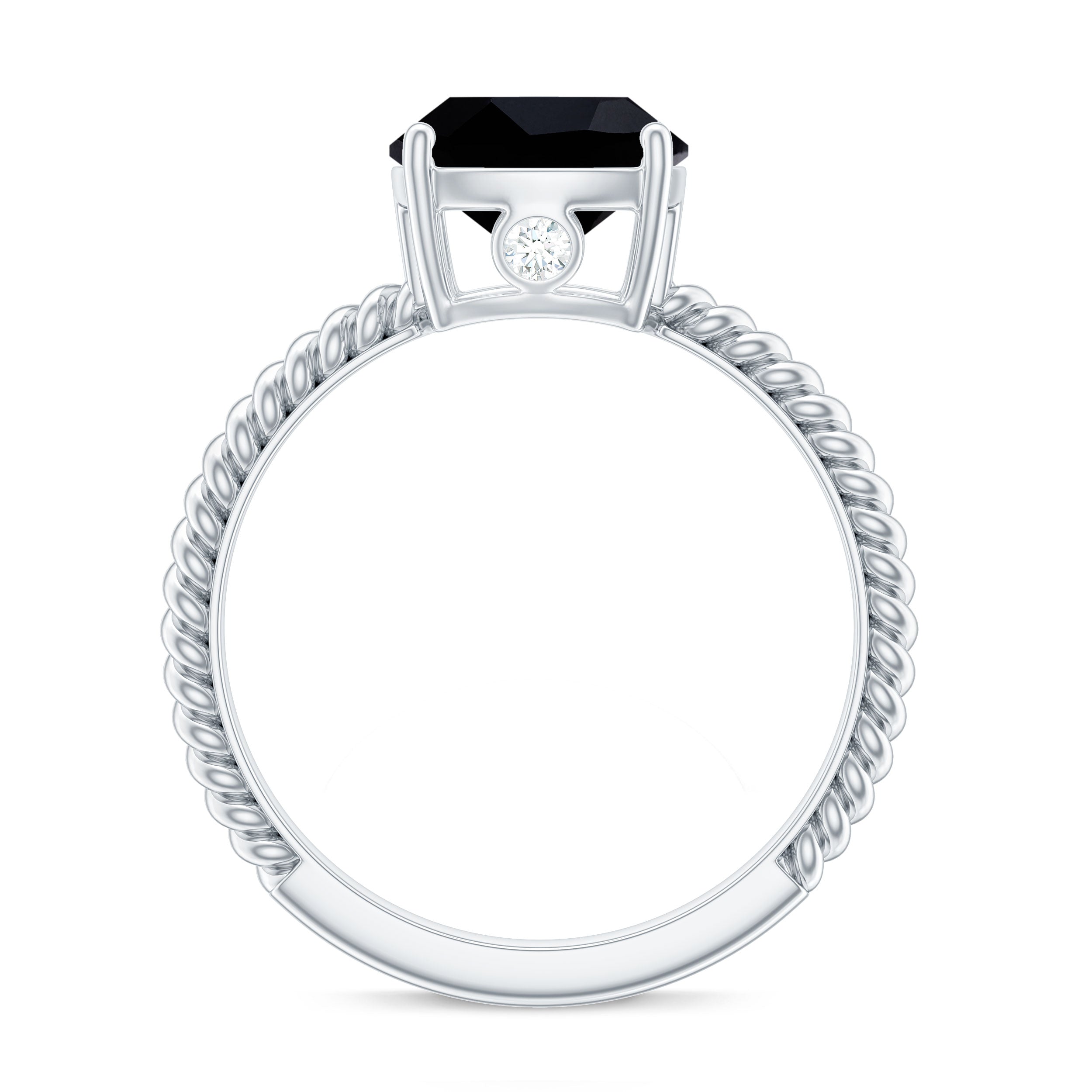Solitaire Ring with Cushion Cut Created Black Diamond and Surprise Diamond