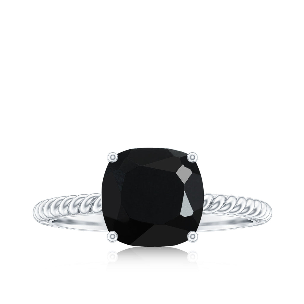Solitaire Ring with Cushion Cut Created Black Diamond and Surprise Diamond
