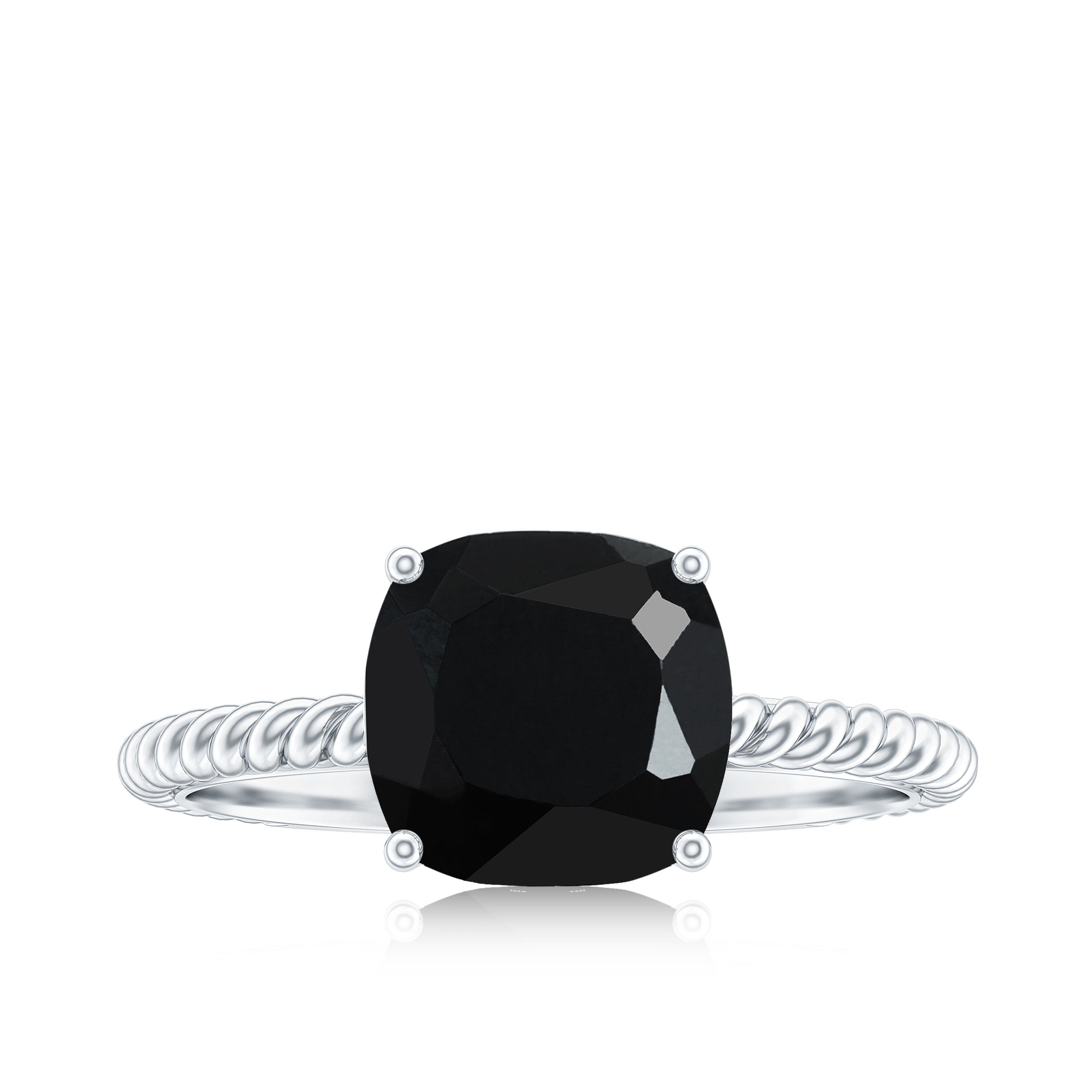 Solitaire Ring with Cushion Cut Created Black Diamond and Surprise Diamond