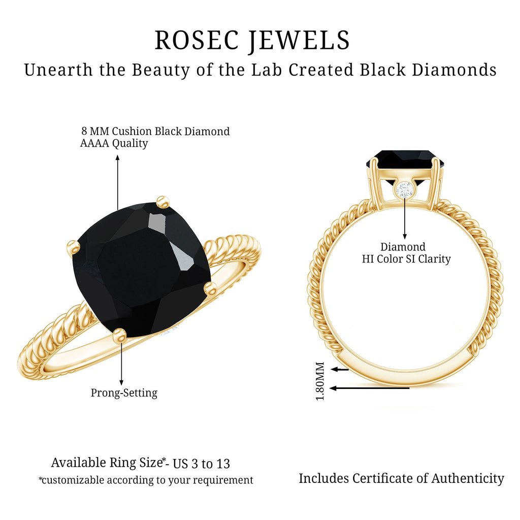 Solitaire Ring with Cushion Cut Created Black Diamond and Surprise Diamond