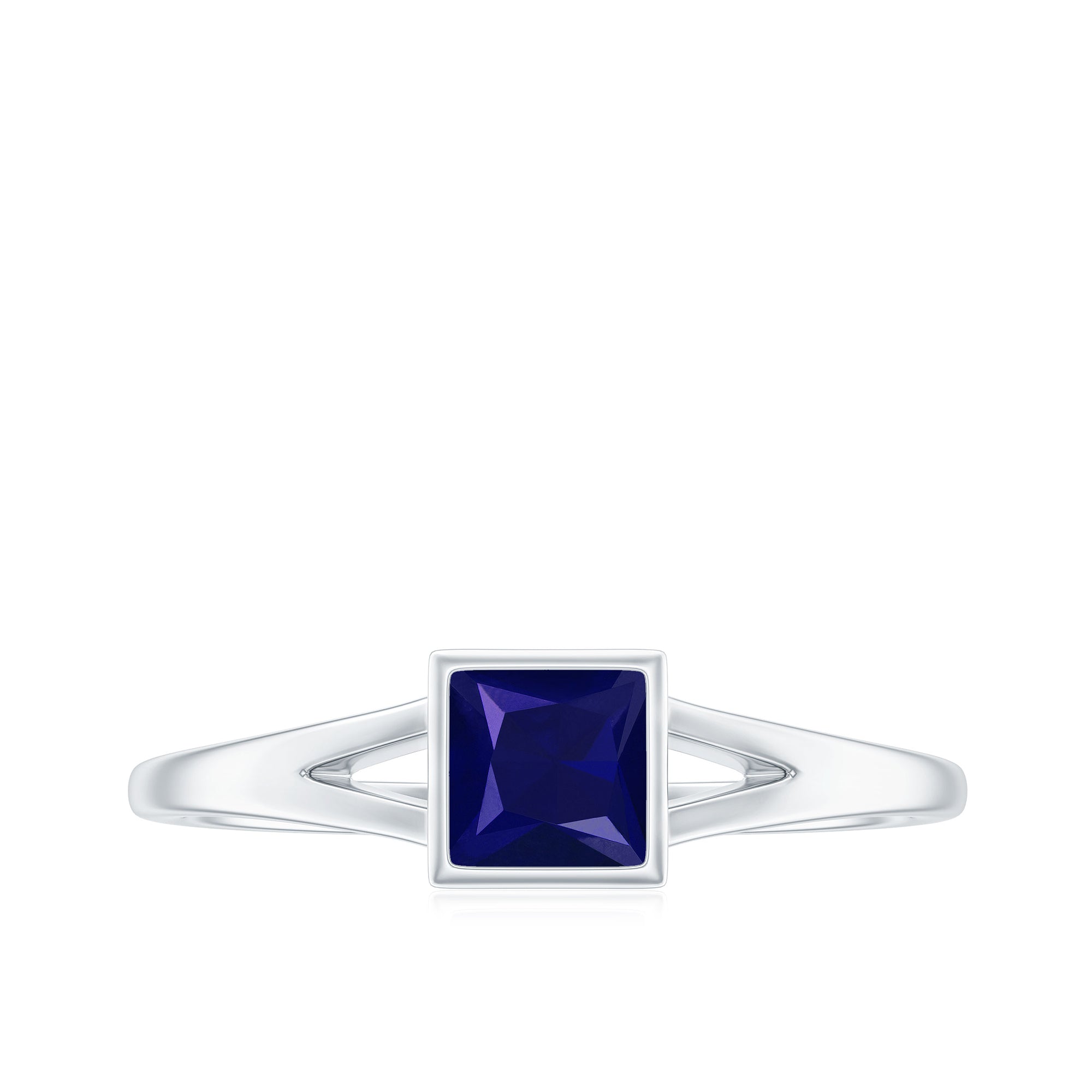 Princess Cut Blue Sapphire Solitaire Promise Ring in Split Shank