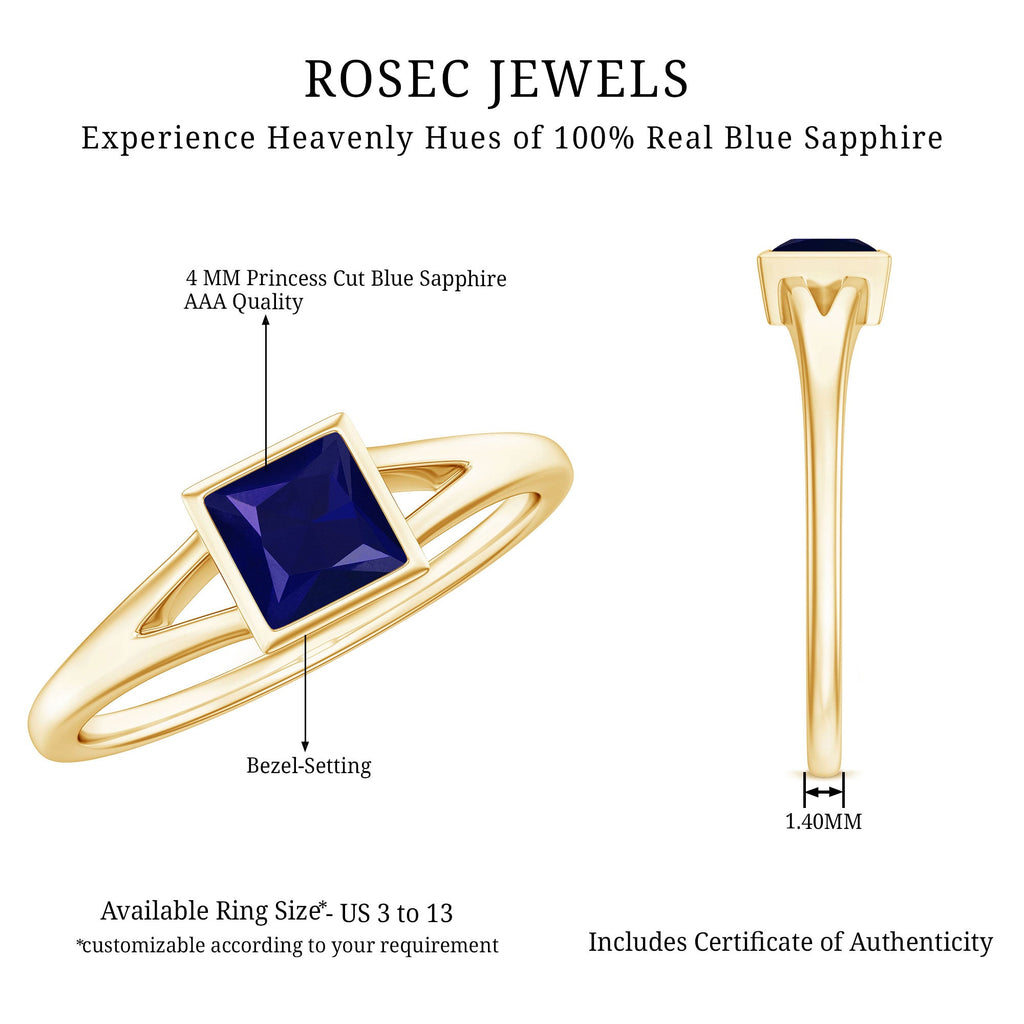 Princess Cut Blue Sapphire Solitaire Promise Ring in Split Shank