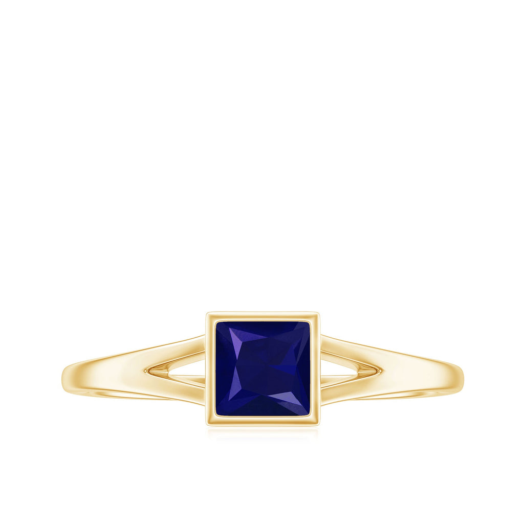 Princess Cut Blue Sapphire Solitaire Promise Ring in Split Shank