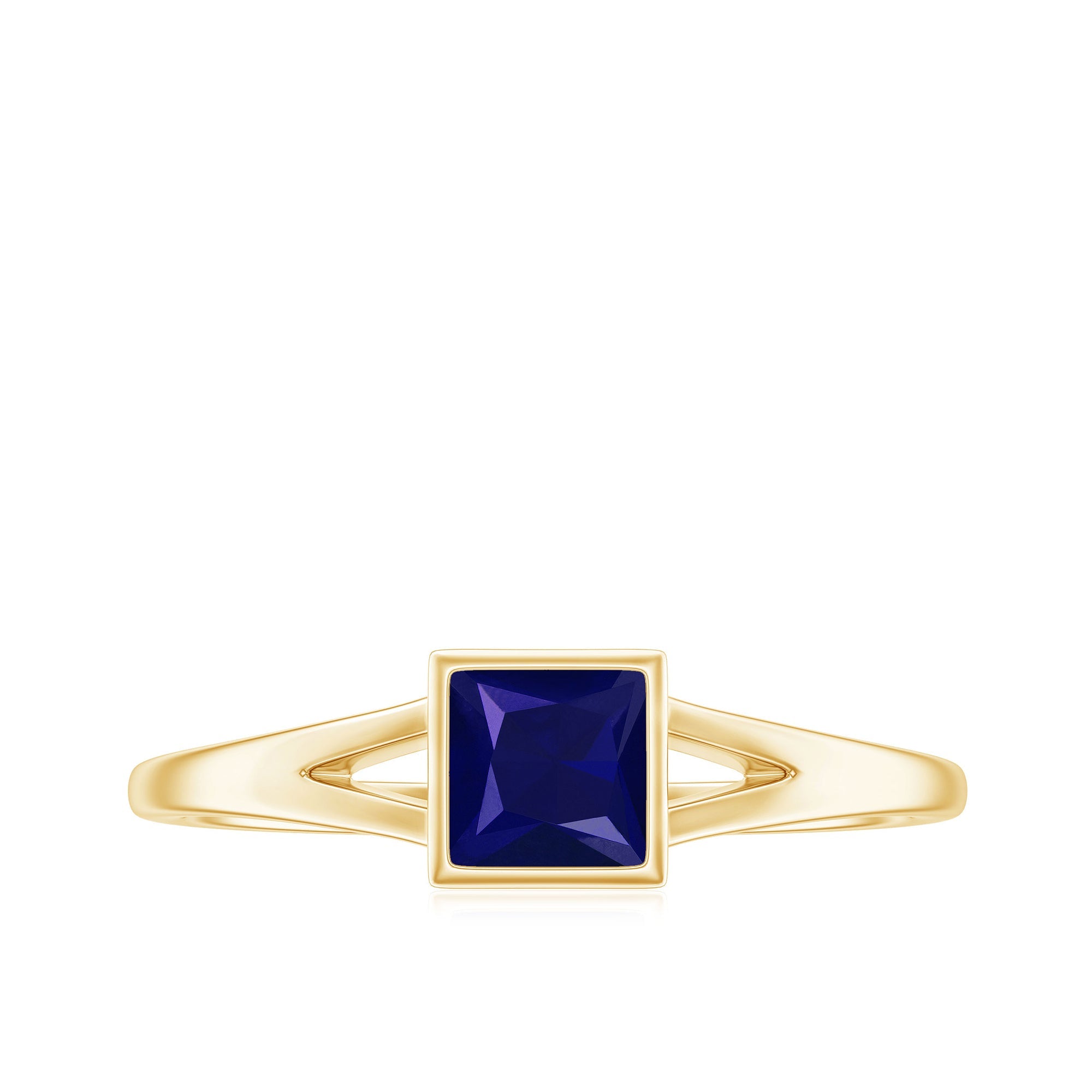 Princess Cut Blue Sapphire Solitaire Promise Ring in Split Shank