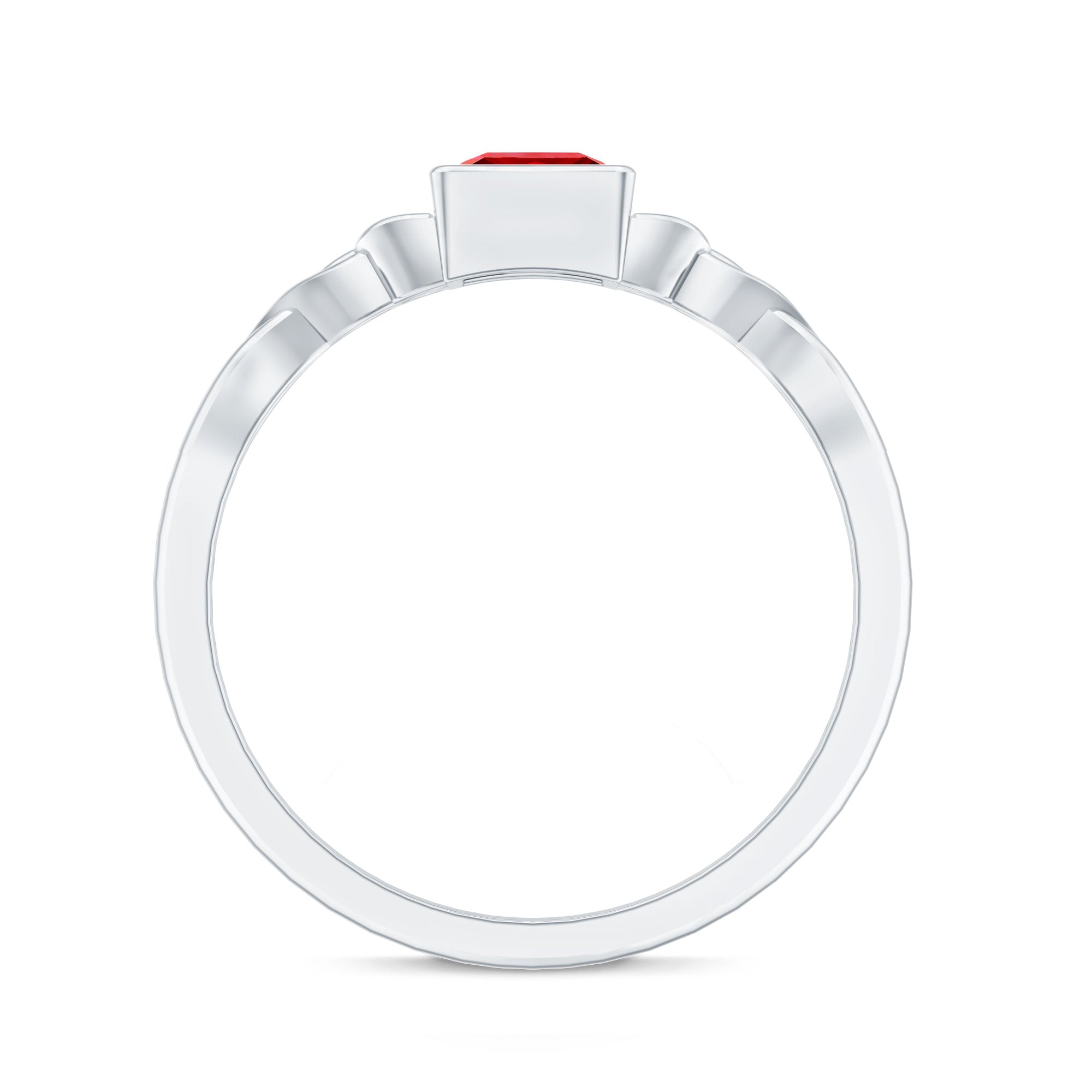 Princess Cut Solitaire Created Ruby Celtic Knot Ring in Bezel Setting