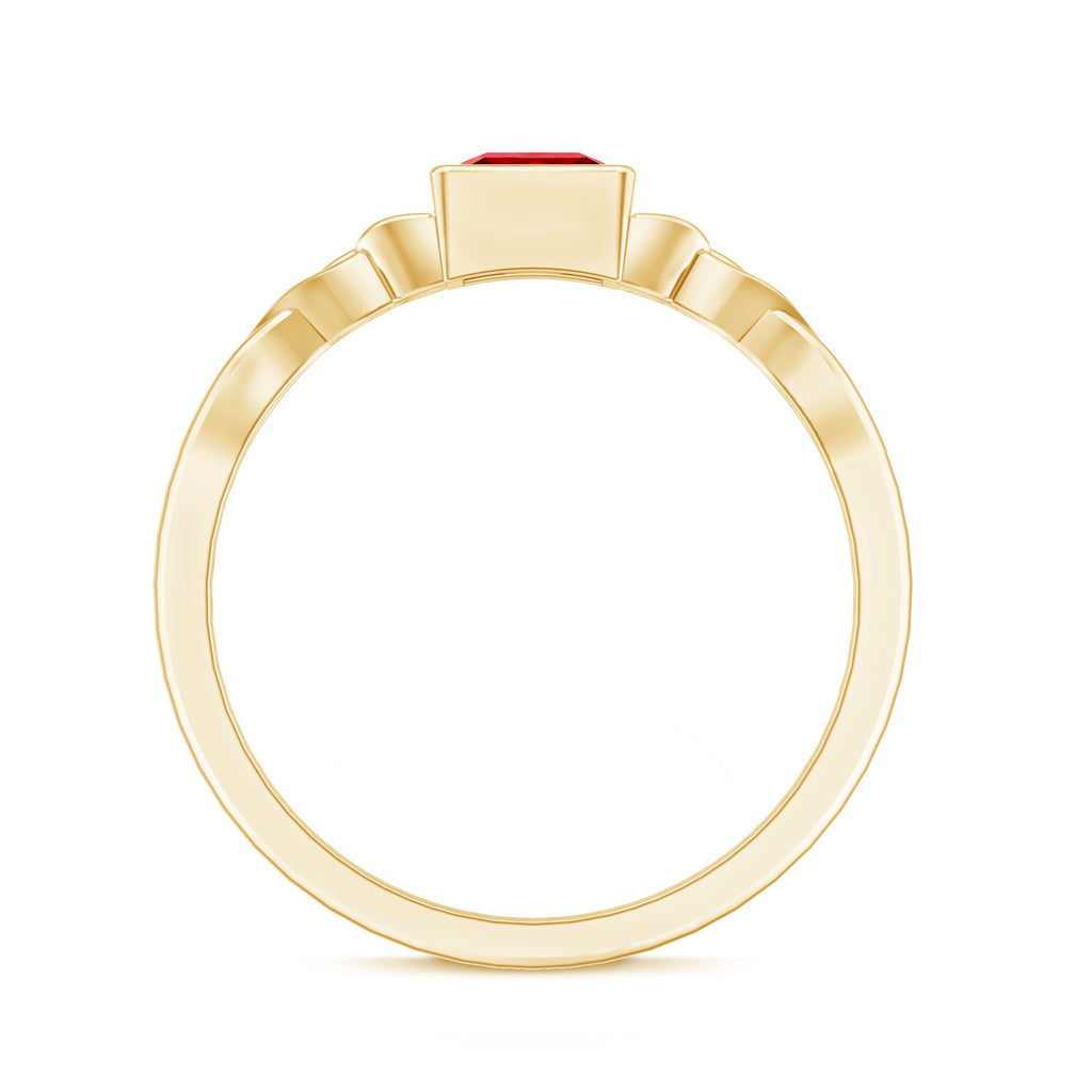 Princess Cut Solitaire Created Ruby Celtic Knot Ring in Bezel Setting