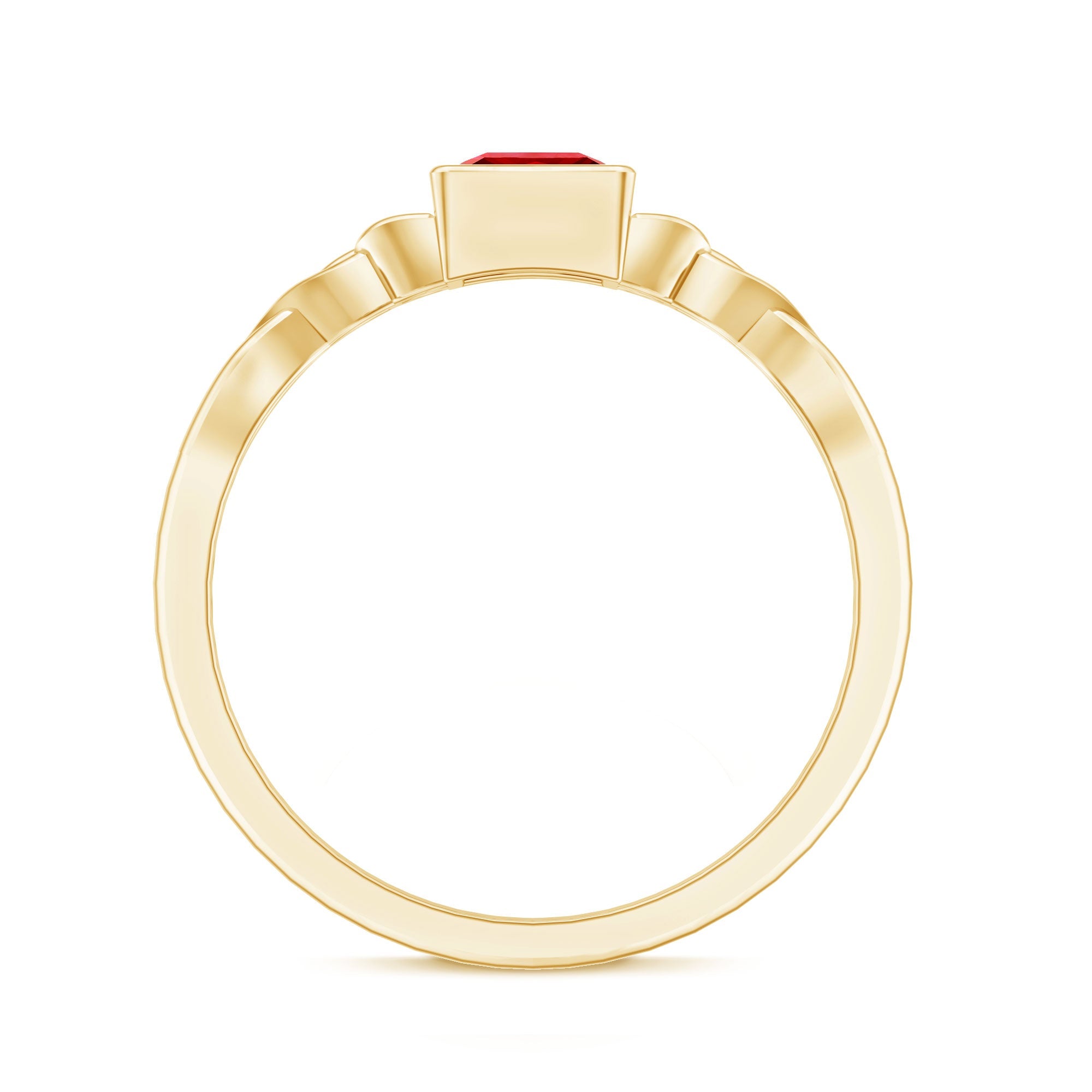 Princess Cut Solitaire Created Ruby Celtic Knot Ring in Bezel Setting