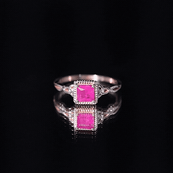 Princess Cut Ruby Solitaire Ring with Celtic Detail