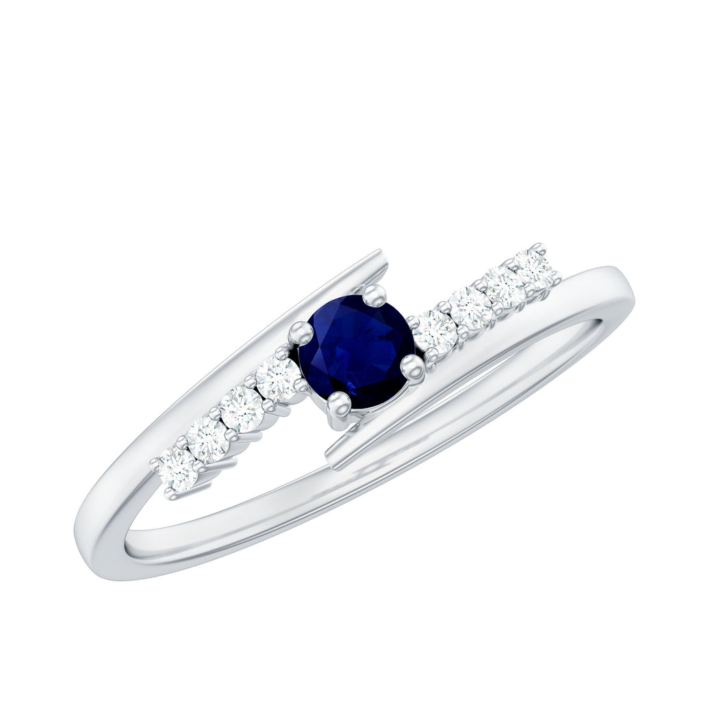 Minimal Round Blue Sapphire and Diamond Bypass Promise Ring